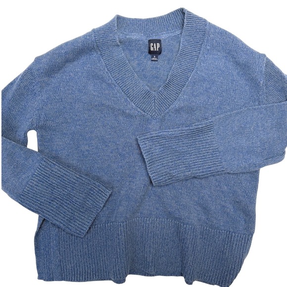 GAP Womens Blue V-Neck Pullover S Boxy Ribbed Minimal Soft Girl - Picture 2 of 9